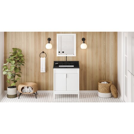 Jeffrey Alexander 30In. White Theodora Vanity, Black Granite Vanity Top, Undermount Rectangle Bowl VKITTHE30WHBGR
